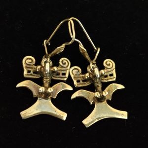 Vintage Pre-columbian Anthropomorphic Eagle Bird Earrings